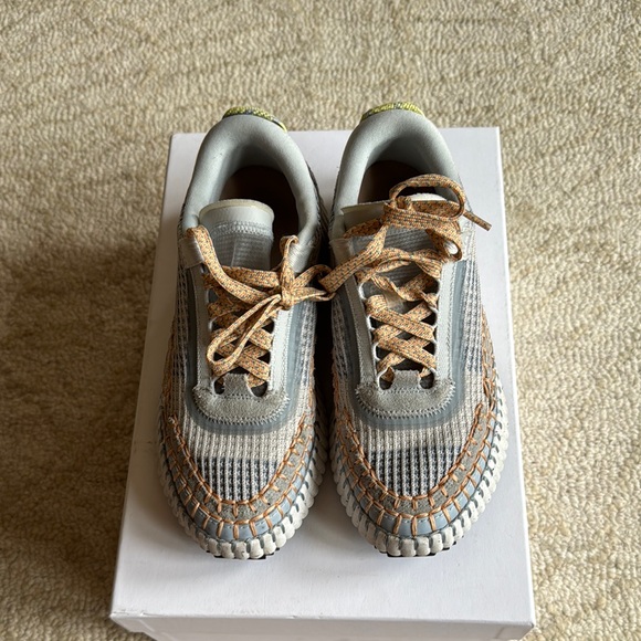 Chloe Nama Women's Sneakers in Gray, Light Blue and Orange. Size 36. - Picture 2 of 7
